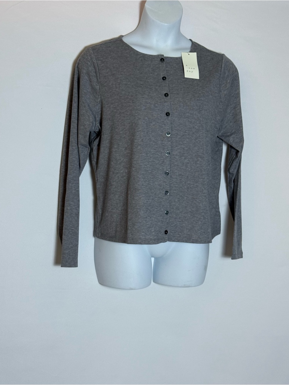 Target Women's Grey Button-Front Long Sleeve Top